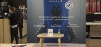 Le stand d'Unly lors du EdJobTech Day organisé par l'EM Lyon le 28 novembre 2018.