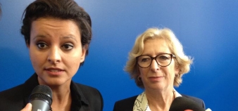 Najat Vallaud-Belkacem et Geneviève Fioraso à la conférence de presse de la rentrée universitaire, le 24 septembre 2014 // ©S. Blitman