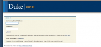 Capture d'écran de la fiche de contact de Duke University.