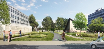 Sur le campus de Lyon Tech la Doua, le projet d’axe vert, dont la première tranche est achevée. © Dumetier Design