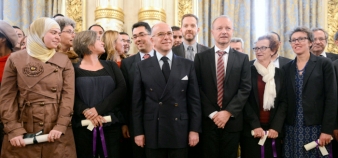 Ceremonie de remise des diplômes d'universite " Religion, liberte religieuse et laicite", en présence du ministre de l'Intérieur, Bernard Cazeneuve, à Lyon, en octobre 2015.
