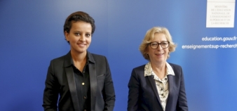 Najat Vallaud-Belkacem et Geneviève Fioraso - conférence de presse de la rentrée universitaire - 24 septembre 2014 // ©Nicolas TAVERNIER/REA