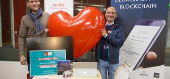 Luc Jarry-Lacombe et Alexis Berolatti, respectivement CEO et COO de BCDiploma lors du EdJobTech Day organisé par l'EM Lyon le 20 novembre 2018.