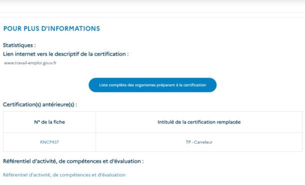 La liste des organismes habilités à délivrer le titre professionnel de carreleur-chapiste, consultable à la fin de la fiche disponible sur le site de France Compétences.