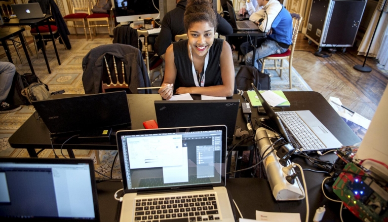 Hackathon organisé à l'Elysée lors de l'annonce de la grande école du numérique, en septembre 2015.