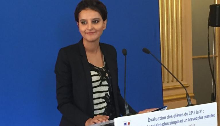 Najat Vallaud-Belkacem, la ministre de l'Éducation nationale, présente la réforme de l'évaluation le 30 septembre 2015.