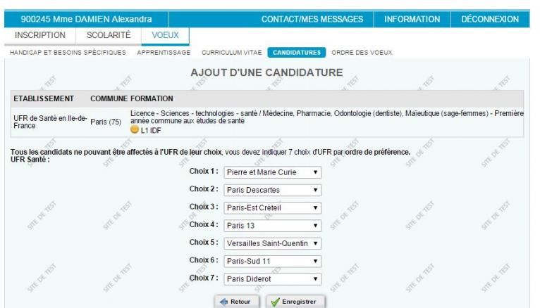 Sur APB, les lycéens franciliens attirés par la filière PACES doivent classer 7 sous-vœux de la candidature groupée "UFR de santé en Ile-de-France".