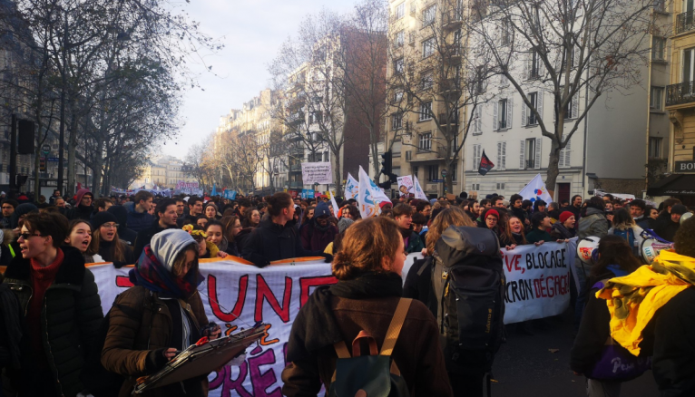 Les étudiants mobilisés contre la réforme des retraites le 10 décembre 2019.